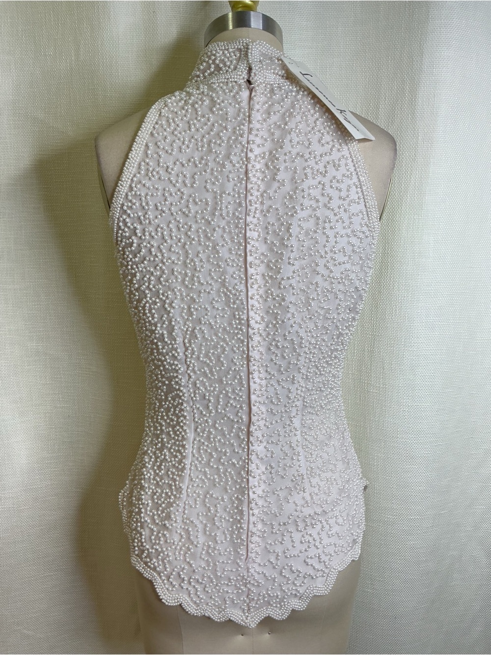 NWT Laurence Kazar Beaded Silk Halter Top PS Ivory Pearl Formal Bridal Luxe - Picture 2 of 9